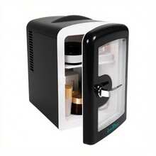 iceBlue 4L/6 Can Mini Fridge/Skincare Fridge With Transparent Window, Portable Cooler Box For Car/Home Cosmetics And Beverage Storage, Chrome Handle