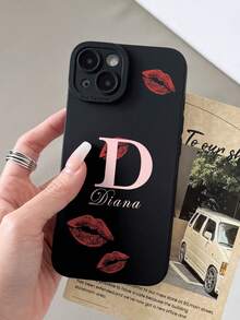 Customized Personalized Signature With Red Lip Pattern Black Soft Full Coverage Selfie Photo Phone Case, Customized Name Phone Case Protective Cover Compatible With Samsung, Redmi, 13 14 15 14C A14 A15 16A A34 A35 A36 A53 A54 A55 A56 S25 S24 S23 S22 S21 S20 Ultra Compatible With IPhone 16 Pro Max - Black - View 2