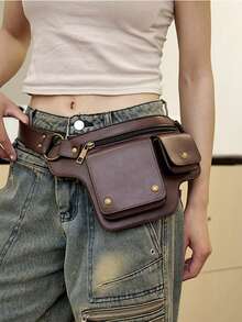 可调节腰包 - 可转换斜挎包，花卉图案，拉链和按扣闭合，人造革腰包，适合日常、正式场合和旅行 - 咖啡棕/黑色，斜挎包，日常配饰，复古风格，涤纶衬里，时尚配饰，复古设计，耐用材质，小巧手提包，时尚爱好者，送给老师、女士、女朋友和家人的完美礼物 - 彩色 - 查看 5