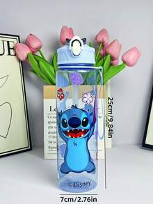 Disney 1 pieza Botella de agua transparente ultra delgada  genuina Stitch de 800ml/27oz en azul, rosa, morado, verde, de gran capacidad con pajita y asa portátil ajustable, regalo de Navidad, regalo de Acción de Gracias, regalo de cumpleaños (algunas partes pueden ser aleatorias)