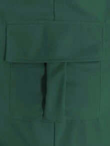经典纯色休闲口袋抽绳松紧腰工装裤 - 軍綠色 - 查看 5