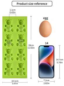 1入組8孔(小)矽膠熊模(單個熊尺寸：5.7*4.7*1.1cm),diy糖果巧克力模具,具有高低溫耐性(-40℃~+230℃),烘焙模具,自製創意冰格模具 - 綠色 - 查看 2