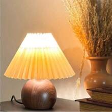 1 pieza Lámpara de escritorio LED plisada alimentada por USB, luz de mesita de noche moderna con pantalla de color café, decoración linda para dormitorio, sala de estar y oficina en el hogar