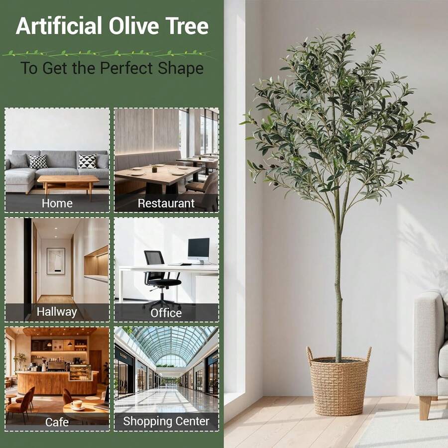 Large Artificial Olive Tree, Artificial Olive Tree, Modern Olive Tree Decoration - Green - View 1