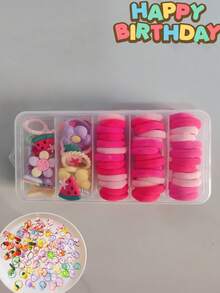 40/80个混色图案可爱发圈套装，弹性发圈不伤发 - 彩色弹力发带，适合马尾辫和麻花辫，随机颜色组合发饰