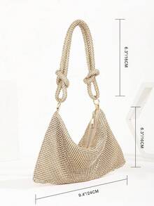 Lightweight,Business Casual Rhinestone Decor Bucket Bag Mini Drawstring Design, Clear Bag Faux Pearl Bag Evening Bag,Dinner Bag Glamorous,Elegant,Exquisite,Quiet Luxury Rhinestone For Party Girl,Woman,Bride Perfect For Party,Dinner/Banquetchristmas Party Dress, Perfectly Matching With Bridal Party, Best Choice Elegant Bag For Bridal Shower,For Bridal Shower, Clutch Bag For Wedding, Party Bags,Perfect For Party Wedding Prom Dinner/Banquet Matching With Holiday Party Dress Evening Dress & Sequin Dress,Shiny Leather Box-Shaped Evening Clutch, Fashion Luxury Formal Party Handbag, Suitable For Gown, Prom, Ballroom,For Gown, Ball, Party, Wedding, Bride, Bridesmaid, Birthday Dress Matching - 金色 - 查看 5