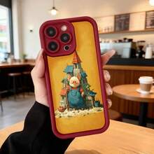 Cubierta de teléfono con borde negro y diseño amarillo con cerdo en casa de madera para uso diario en cafeterías Aplicable a los teléfonos de la serie Apple y Galaxy - Burdeos - Ver 7