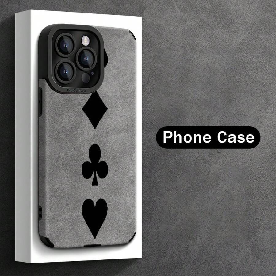 Funda de Teléfono con Patrón de Póker Negro para iPhone 16ProMax/15Pro/14Plus/13/12/11/7/8Plus/X/XR/XsMax, Resistente a Impactos, Diseño de Moda, Cubierta Protectora de TPU, Cuero Sintético - Colores mixtos - Ver 1