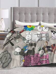 Kawss Kawaii Kaw Blanket Cartoon Print Flannel Blanket - Ultra Soft Anime Throw, The Thoughtful Gift For Christmas, Birthday, Halloween, For Sofa, Camping & Travel Comfort - 黑色 - 查看 4