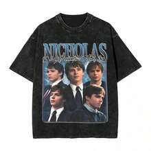 Harajuku Washed T Shirt Retro Bootleg Nicholas Alexander Chavez Vintage Loose T Shirts Fashion Tshirt For Male Summer Y2K Tops - 黑色 - 查看 1