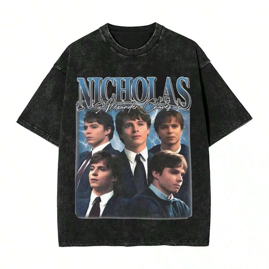 Harajuku Washed T Shirt Retro Bootleg Nicholas Alexander Chavez Vintage Loose T Shirts Fashion Tshirt For Male Summer Y2K Tops - 黑色 - 查看 1