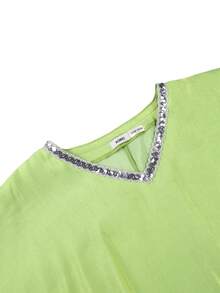 Modest Long Sleeve V Neck African Dress With Batwing Sleeves Sequin Embellishment