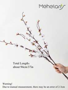 MEHELANY 3.08英尺 - 2支人造白色樱花装饰，1支长茎樱花枝，逼真的白色花卉摆设，适用于插花、婚礼装饰和家居装饰，可搭配高花瓶，用于DIY花环、工艺品、办公室/卧室/派对桌面装饰 - 白色 - 查看 7