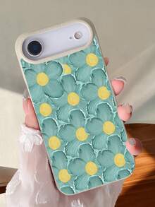 Aqua Blue Floral Botanical Phone Case Cover Light Colored Frame Green Leaves Yellow Center Bloom Design Protective Cover Compatible With IPhone 17promax/17pro/17/17Air/16promax/16pro/16plus/16/15promax/15pro/15plus/15/14promax/14pro/14plus/14/13promax/13pro/13/12promax/12pro/12 - 白色 - 查看 11