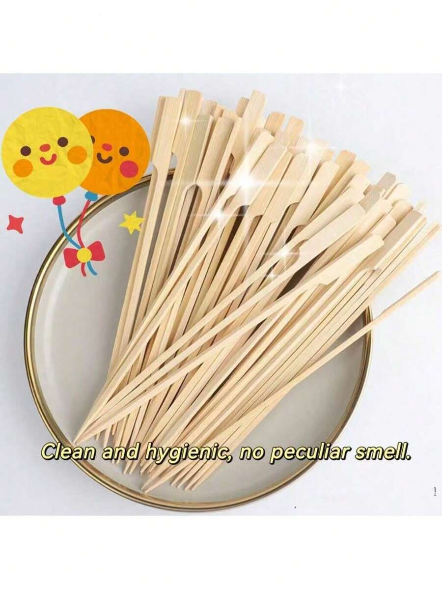 100 piezas/Paquete Pinchos de bambú natural, palitos para barbacoa, pinchos de bambú para barbacoa doméstica, adecuados para barbacoa, aperitivos, frutas, brochetas, fuente de chocolate, pollo, salchichas, olla caliente o flores artesanales, ideal para el hogar, barbacoa, cocina, fiestas, restaurantes - Multicolor - Ver 1