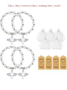 60 piezas Pulseras elásticas con cuentas en forma de cruz, vienen con bolsa de organza, adecuadas para primera comunión, Eid, , cumpleaños, regalos para reuniones diarias, despedida de soltera, recuerdos - Multicolor-12 juegos - Ver 18