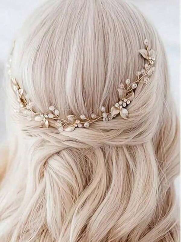 1pc Bridal Hair Comb, Twisted Flower Design, Gold, Suitable For Side Buns, Weddings, European & American Style Boho
