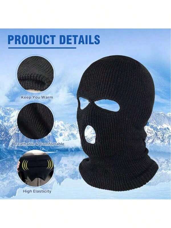 3-Hole Winter Knitted Face Mask With Ear Covers, Outdoor Sports Full Face Ski Mask, Warm Knitted Balaclava Hat For Adults - Autumn/Winter Warm Knit Beanie, Outdoor Cycling Face Windproof Mask, Cross-Border Balaclava