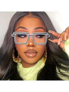 Fashion Cartoon Pattern Women's New Square Frame Glasses - Transparent - View 10