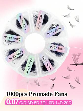 Waloshow 500-1000pcs Promade Fans 5D 10D 20D 8-15mm Length 0.07 Thickness C D Curl Premade Fans Eyelash Extension Handmade Loose Fans Volume Lash Multiple Options For Salon Use
