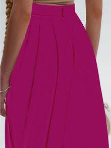 UREREM 褶皱纯色休闲裤，时尚简约，适合居家户外穿着，女士，春夏，120克高密度哑光梭织面料，小众设计，修身效果，优质 - 玫紅色 - 查看 4