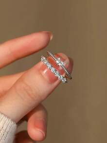 5件套奢华精致微镶锆石链条设计独特可调节铜戒指套装，适合女性日常及派对佩戴（不含礼盒）