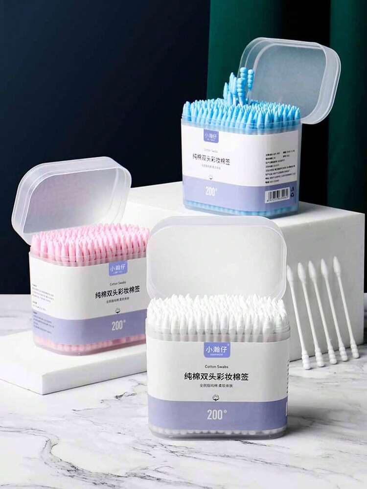 200 piezas/Caja Almohadillas desmaquilladoras de colores, Hisopos de limpieza con punta espiral de doble extremo para limpiar maquillaje de ojos - Multicolor - Añade 2