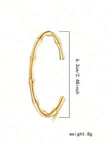 1pc Vintage Stainless Steel Bamboo Shaped Open Bracelet - vàng - Xem 10