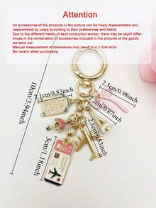 三色旅行主题钥匙扣 - 可爱包包挂饰，时尚钥匙圈配件，包含飞机、行李箱和机票吊坠，耐用珐琅钥匙链，可用于装饰钱包、背包、钥匙和行李牌 - 彩色 - 查看 9