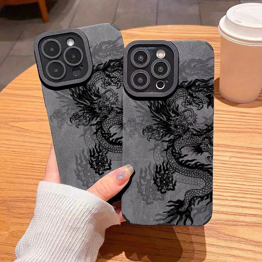 Funda de Teléfono de Lujo con Patrón de Dragón Negro para iPhone 11, 13, 15, 14, 12 Pro Max, XR, XS Max, X, 8, 7 Plus, 2020 SE - Funda Protectora Suave a Prueba de Golpes, Regalo de Navidad Perfecto para Hombres y Niños - Colores mixtos - Ver 1