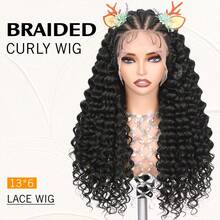 13X6 Braided Lace Front Wig, Synthetic Fiber, Instant Wear, Curly Wig, Women Pre-Plucked Natural Hairline, Deep Wave High Density Wig, Knot-Free Braided Wig (Braided Wig, 22 Inches) - Multicolor - View 4
