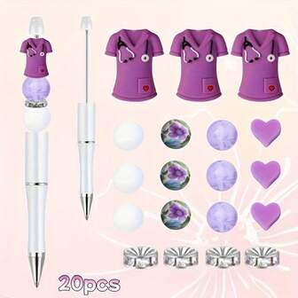 20pcs New 3D Nurse Style Silicone Beads Set, Contains Various Elements, 15mm Round Beads For DIY Pen Making, Jewelry Supplies, Beading Pen Silicone Beads Set Beads Combination.