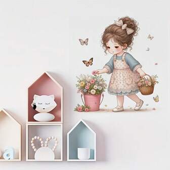 新款可爱小女孩开关墙贴，PVC材质，自粘式，高清透明，时尚装饰贴纸 - 完美适用于浴室、门窗和墙面装饰，现代风格，自粘式，单片套装，墙贴，房间装饰，卧室装饰，厨房装饰，家居装饰