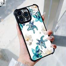 Funda de Teléfono con Diseño de Patrón Floral Azul y Blanco para  16, 16e, 16 Plus, 16 Pro, 16 Pro Max,  15, 15 Plus, 15 Pro, 15 Pro Max, 14, 14 Plus, 14 Pro, 14 Pro Max, 13, 13 Pro, 13 Pro Max, 12, 12 Pro, 12 Pro Max, 11, 11 Pro Max, 7, 8, X, XS, Anti-suciedad,  de Moda, Antigolpes en las Cuatro Esquinas - Colores mixtos - Ver 3