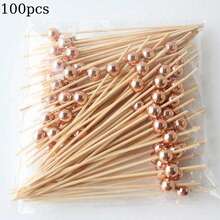 50pcs/100pcs/200pcs Gold 12cm Bamboo Fork Party Buffet Fruit Desserts Pick Skewer Food Cocktail Sandwich Fork Stick - Multicolor - View 11