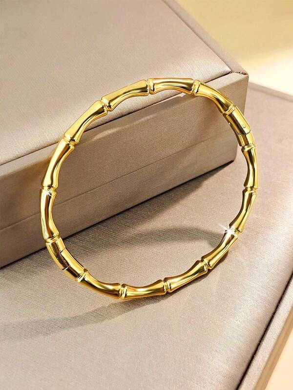 1Pc This Fashionable Stainless Steel 18K Gold-Plated Women's Bracelet Is Exquisite, Waterproof And Does Not Change Color. The Bamboo Joint Bracelet Is Suitable For Women To Wear On A Daily Basis, At Weddings And On Festivals