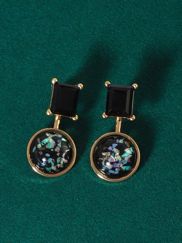 1 Pair Retro Round Metal & Colorful ABS Resin Elegant Personalized Detachable Stud Earrings, Versatile For Women Daily Wear