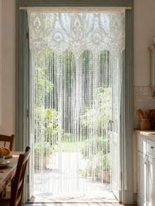 1pc White Lace Curtain With Long Tassels, Floral Embroidery Pattern, Princess Style, Sheer Short Cafe Curtain, Suitable For Kitchen, Bathroom, Bedroom Doorway, Rod Pocket Top - White - View 5