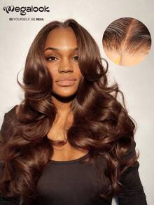 MEGALOOK 6X5 Pre-Cut Lace Invisible Knot Glueless Wig #4 Color Wavy Curly Hair Pre-Plucked Hairline Human Hair Wig Suitable For Beginners Glueless All-Day Comfortable Natural Hairline Invisible Wig For Daily Wear - S4 - View 4