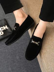 1 双男士乐福鞋，2025 新款套脚休闲驾车鞋，透气软底，纯色布面鞋，平底防滑，正式商务轻便莫卡辛鞋（尺码偏小，建议选大一码） - 黑色 - 查看 5