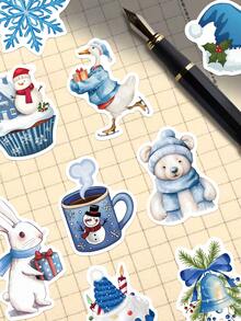 50张蓝色冬季主题贴纸，适用于剪贴簿、手机壳、笔记本、窗户、滑板、行李箱、冰箱、圣诞礼物等，剪贴簿用品文具 - 彩色 - 查看 2