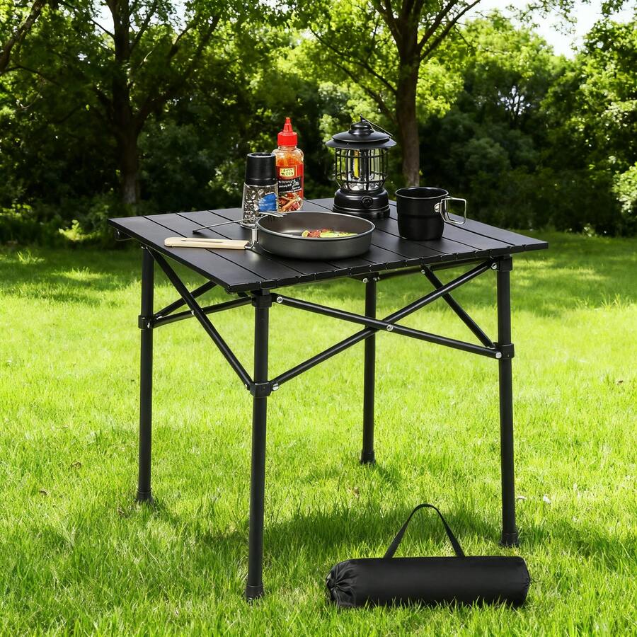 Virplik Lightweight Outdoor Folding Table With Storage Bag, Durable Portable Camping Table For Picnic, BBQ, Coffee,Beach And Travel (Black) - Black - View 1