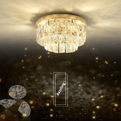 Lightweight, Easy To Install, Whole EPE Foam Packaging Crystal Lamp Foyer Corridor Small Ceiling Light, 3-Color Dimming, Crystal Refraction Beautiful Lighting, Suitable For Indoor Home Decor Bedroom Closet Living Room Dining Room, 110-240V