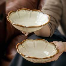 2pcs Handmade Ceramic Dessert Plates, 5.8 Inch Ceramic Flower Shaped Fruit/Salad Plates - Multicolor - View 1