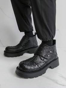 Botas Derby de Sola Grossa Masculinas, Botas de Motocicleta Estilo Punk, Preto