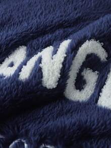 Moletom Casual Solto Masculino de Manga Longa com Capuz e Bordado do Nome da Cidade, Roupa de Estar em Casa - Azul Marinho - Visão 11