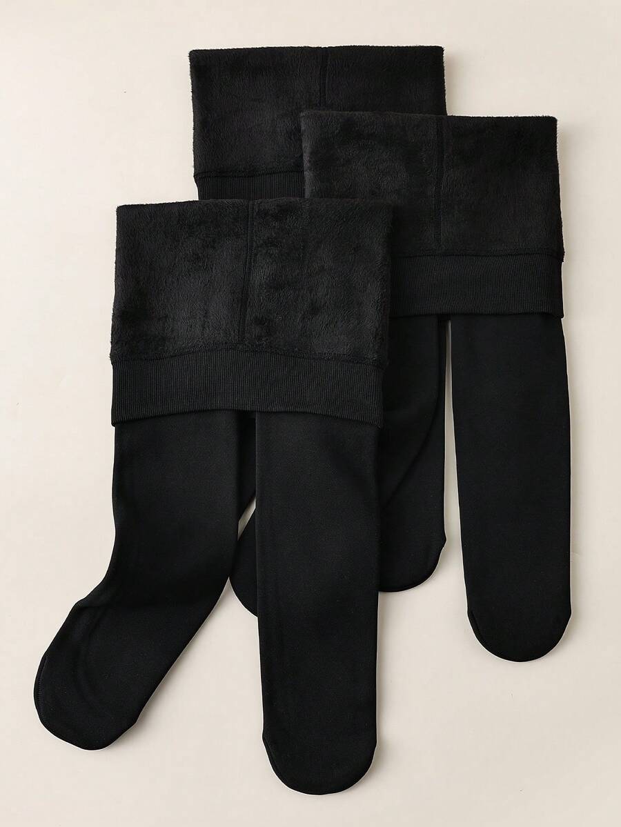1/3 Pairs Autumn/Winter Thermal Lined Leggings, Solid Color Classic Thermal Tights, Soft Skin-Friendly Warm And Comfortable, Fashionable Casual Breathable Leggings Suitable For Daily Wear Or Holiday/Back To School Outfits - Black - View 1