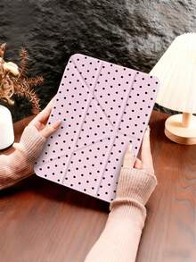 Dotted Pattern Tablet Protective Case, Transparent Acrylic Panel, With Pen Slot/Auto Sleep/Wake Function, Minimalist Casual Style, Compatible With Ipad Foldable Tablet, Compatible With Ipad 10th Gen/7th/8th/9th Gen (10.2") Air 5/Air 4 (10.9"), Also Fits Galaxy Tab S6 Lite (10.4") - Black/White/Red/Brown Polka Dot Pattern - Multicolor - View 19