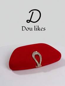 1件装奢华天鹅绒盒形派对手提包，水滴形搭扣装饰晚宴包，适合宴会、舞会、正式场合，可作斜挎包、时尚派对包，是派对、婚礼、舞会、晚宴/宴会的完美之选，也是女士舞会礼服、亮片连衣裙、闪亮连衣裙、女士优雅连衣裙的理想配饰。 - 紅色 - 查看 8