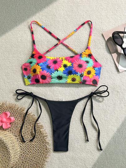 2pcs Bohemian Leopard Star Print Casual Cute Elegant Sexy Tie-Dye Crochet Contrast Trim Bikini Swimsuit, Beach Holiday, Spring/Summer